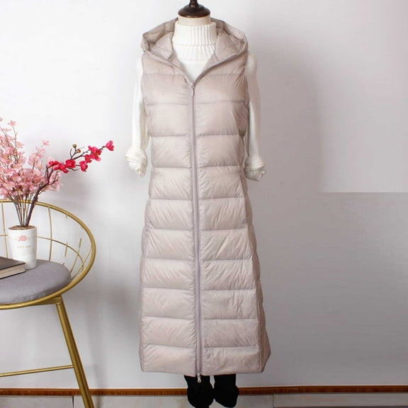 DailyTrove Women's Long Quilted Puffer Vest - Polyester Casual & Winter Wear, Warm for Daily & Outdoor Outings