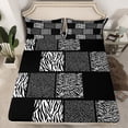 thumbnail image 2 of Castle Fairy Teens Zebra Print 4 Pieces Queen Sheet Sets,Geometric Plaid Ultra Soft Flat Sheet,Lattice Patchwork Queen Fitted Sheet,Microfiber Bedroom Decor, 2 of 7