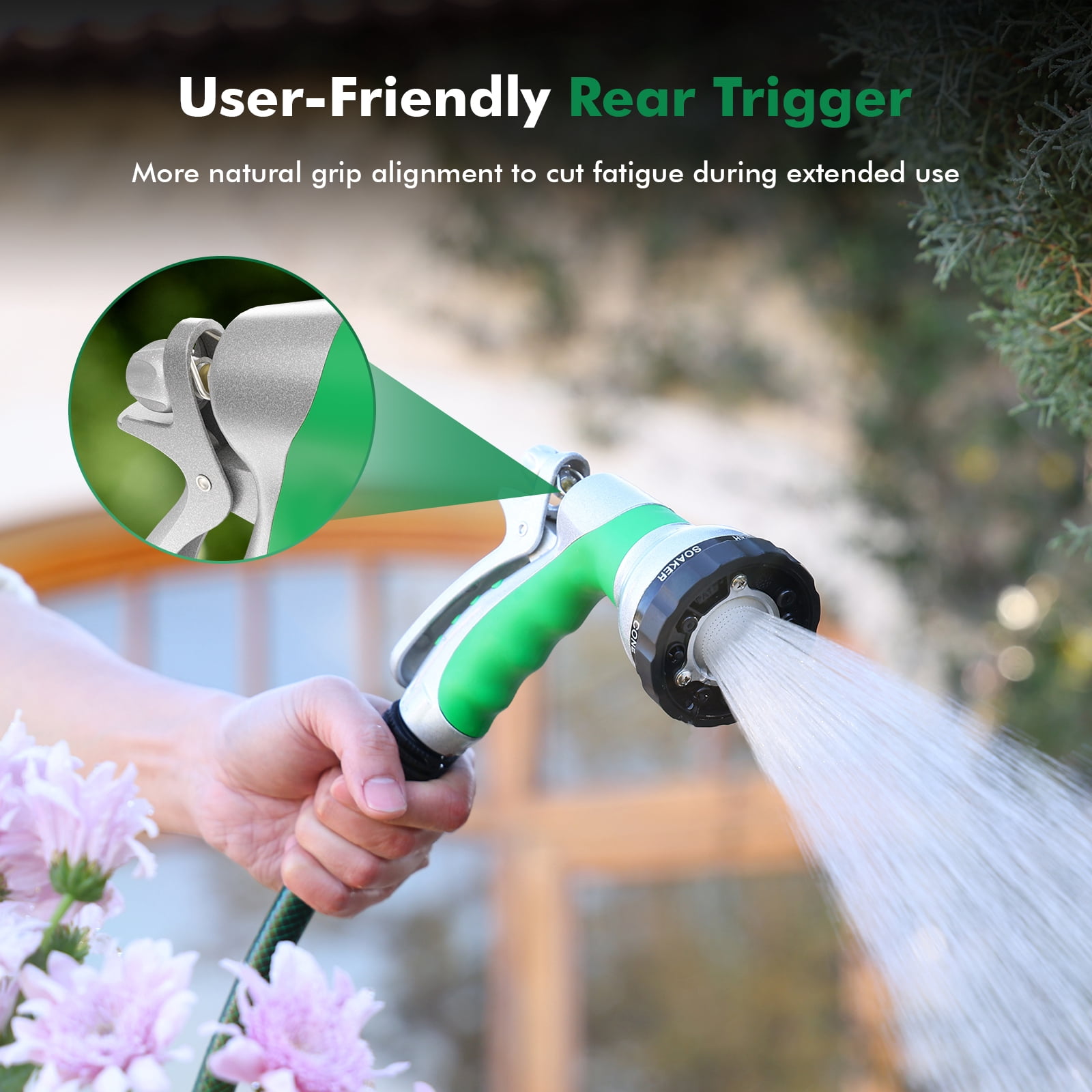 Restmo Water Hose Nozzle with Removable Spray Disc, Heavy Duty Garden Hose Nozzle with 6 Spray Patterns, High Pressure Hand Sprayer for Watering Plants, Washing Cars & Pets, Rear Trigger