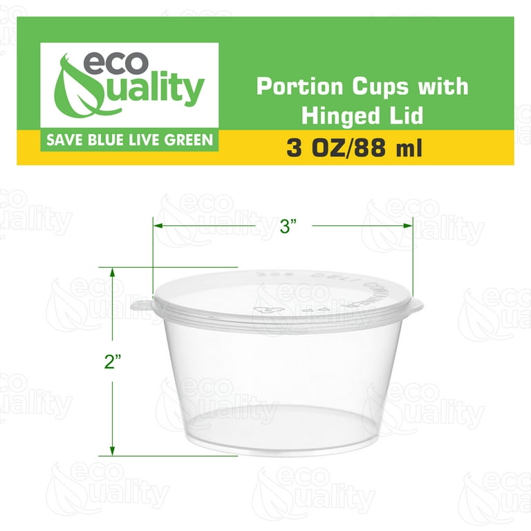 EcoQuality 50 Pack 3 Oz Leak Proof Plastic Condiment Souffle Containers  with Attached Lids - Portion Cup with Hinged Lid Perfect for Sauces,  Samples, Slime, Jello Shot, Food Storage & More! 