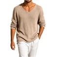 thumbnail image 4 of HAOTAGS Men’s V-Neck Long Sleeve Knit Sweater Casual Loose Fit Lightweight Ribbed Pullover Tops Khaki Size L, 4 of 10