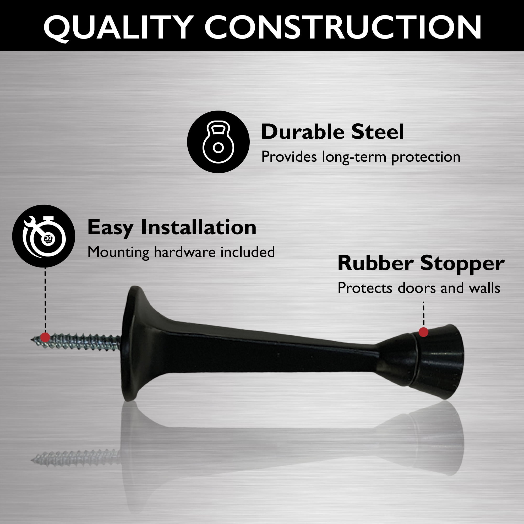 Design House 10-Pack Solid Steel Door Stops with Soft Rubber Tip, Matte Black