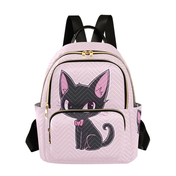 JIALIOU Mini Backpack Purse for Women Quilted Casual Daypack Small Travel Shoulder Bag, Lovely Cat Wear Bow Tie