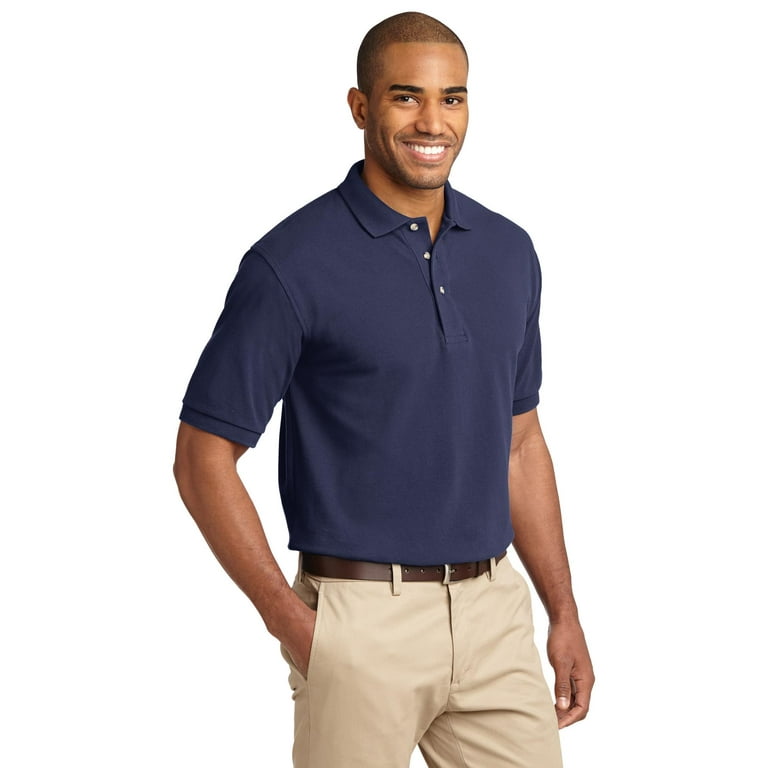 Navy Stand Up Collar Cotton Polo Shirt, XL - 44