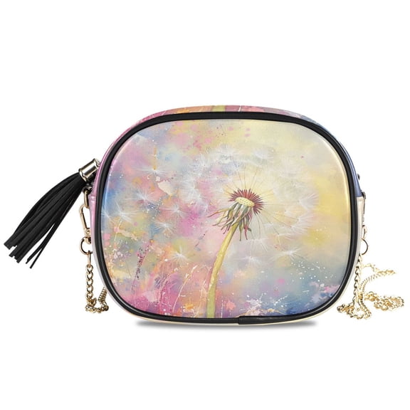 Womens Casual Chain Shoulder Bag Simple style Watercolor Dandelion Painting Crossbody Bag