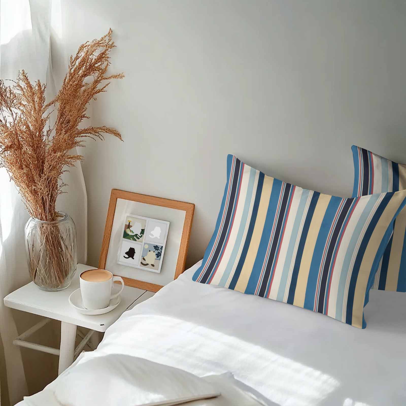 Vintage Stripes Outdoor Pillow Covers Set of 2 Black Yellow Blue Striped Retro Lines Waterproof Throw Pillow Case Decorative Square Cushion Cover for Patio Couch Garden Balcony, 20"x12"