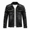 thumbnail image 5 of Men's Ripped Distressed Slim Fit Denim Jacket Fashion Vintage Biker Jean Jackets Cotton Lightweight Trucker Coat, 5 of 6