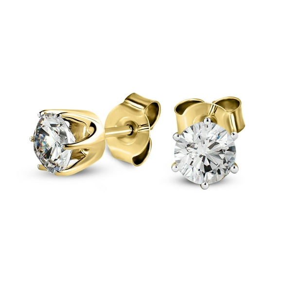 3 Carat Lab Grown Diamond Earrings | IGI Certified Round Shape Solitaire Lab Diamond Stud Earrings 6 Prong | F-G Color, VS1-VS2 Clarity | 14K Yellow Gold | Friendly Diamonds Earrings