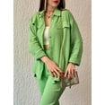 thumbnail image 2 of Biekopu Women's 2 Piece Casual Outfits Long Sleeve Button Shirt Tops Solid Color Pants Loungewear Sets Streetwear, 2 of 4