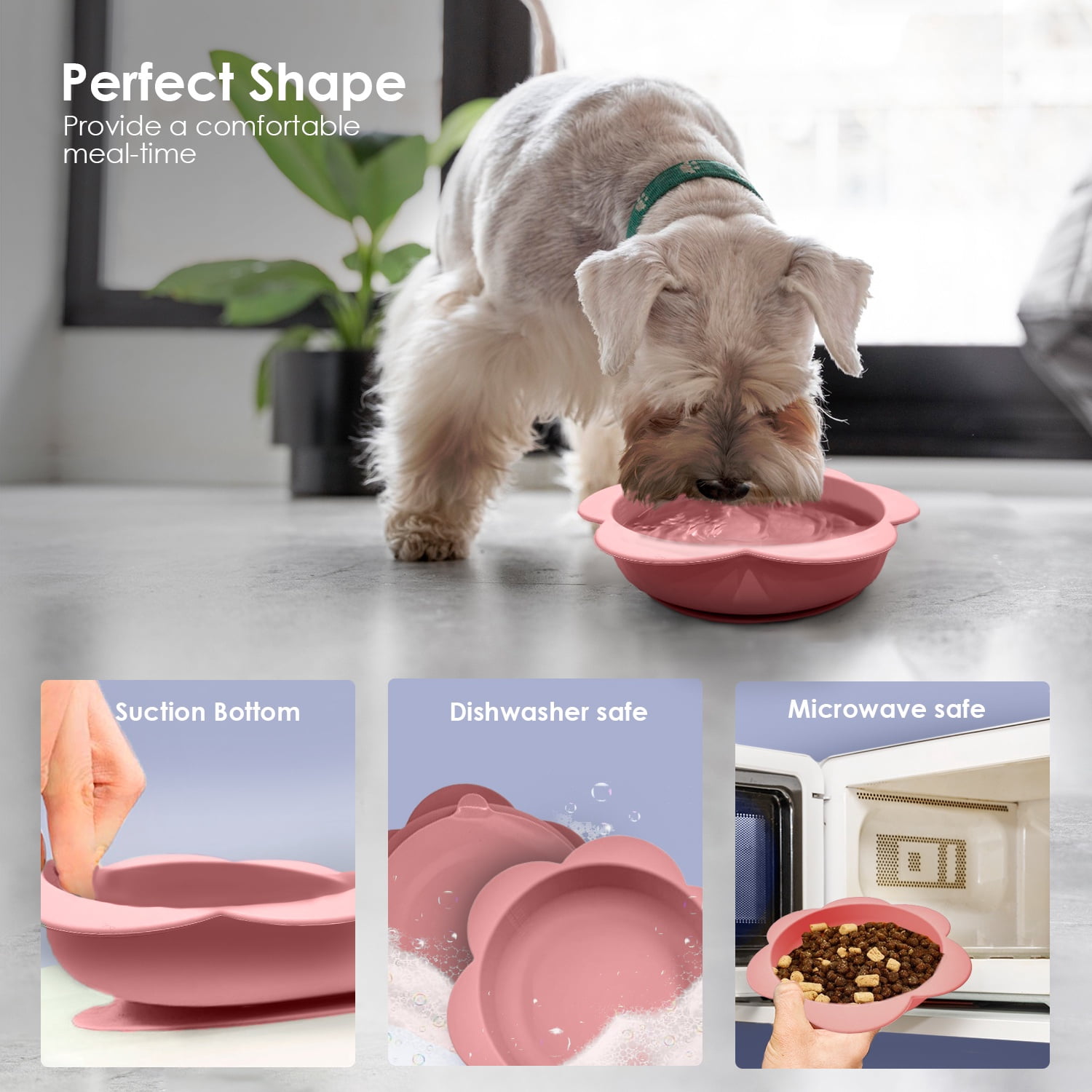 P.T. Supply Co. Pink Small Flower-Shaped Silicone Pet Bowl with Non-Slip Suction Base