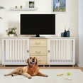 thumbnail image 6 of Dextrus Large Dog Crate Furniture 74" inch, Indoor Wooden Dog Kennel with Dog Feeders Bowls, 2-in-1 TV Stand, Endtable for 2 Large Medium Dogs, Walnut White, 6 of 6