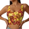 thumbnail image 1 of Fotbe Autumn Mosaic Maple Leaves Sujetador Deportivo Largo sin Aros para Mujer con Almohadillas y Soporte Medio, Transpirable y Absorbente, Camiseta Tipo Chaleco o Tank Top-Small, 1 of 8
