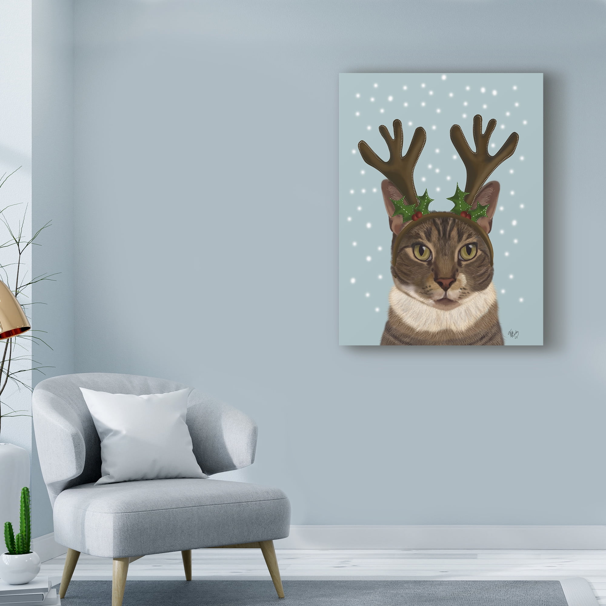 Trademark Fine Art 'Calico Cat and Antlers' Canvas Art by Fab Funky