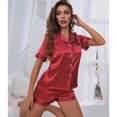 thumbnail image 4 of Pijama de satén de seda para mujer, conjunto de pijama de dos piezas de manga corta, ropa de dormir con botones, 4 of 4