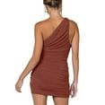 thumbnail image 3 of Women's Sexy Ruched Bodycon Dresses Vintage Elegant Formal One Shoulder Sleeveless Pencil Mini Dress for Prom Party, 3 of 6
