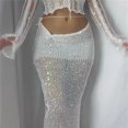 thumbnail image 3 of Camiseta Tops cortos de ganchillo con lentejuelas y falda midi, conjunto de falda ajustada a media pierna para mujer Ygjytge Blanco T M para Mujer, 3 of 9