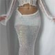 thumbnail image 3 of Camiseta Tops cortos de ganchillo con lentejuelas y falda midi, conjunto de falda ajustada a media pierna para mujer Ygjytge Blanco T S para Mujer, 3 of 9