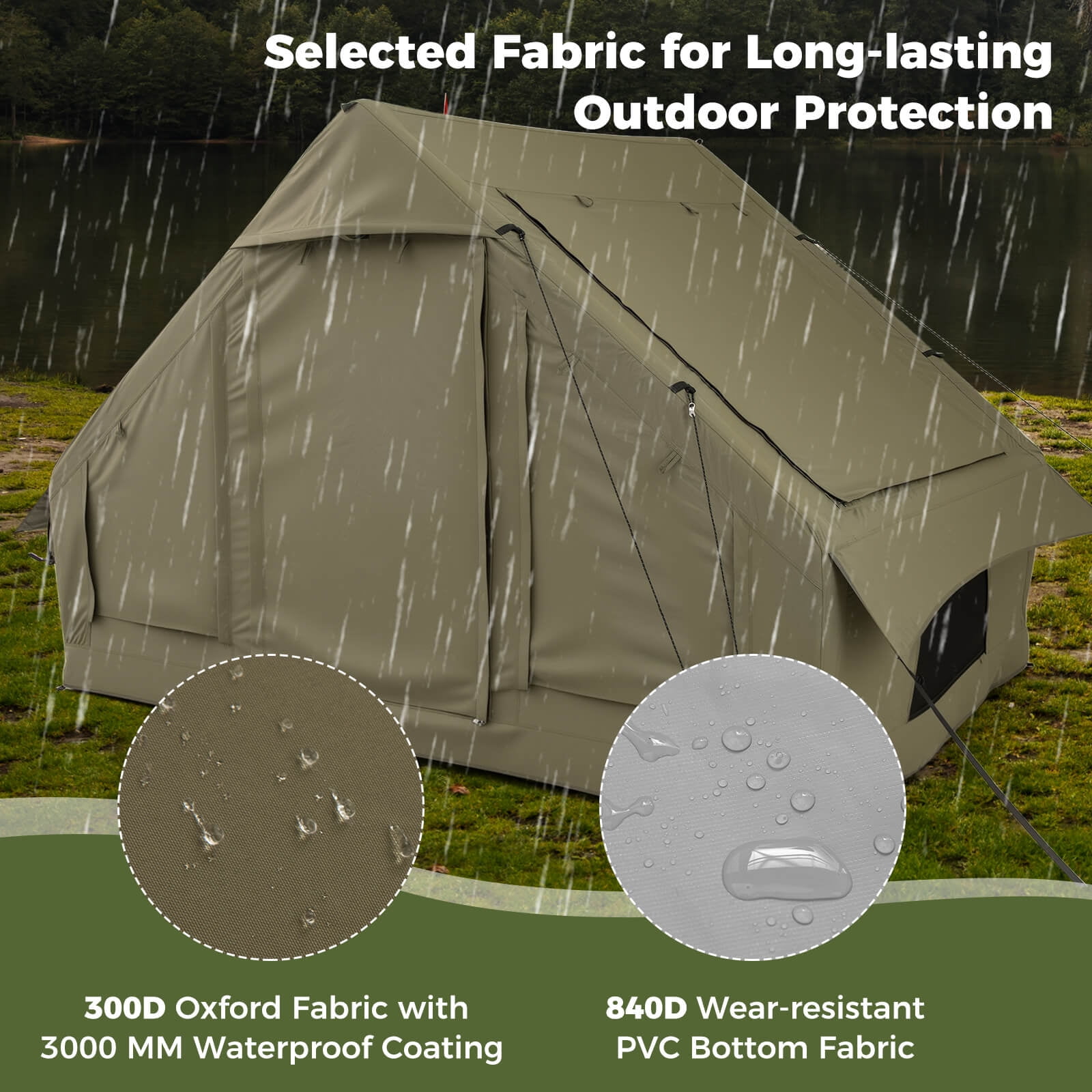 Costway 4-6 People Inflatable Tent with 4 Mesh Screen Windows 2 Doors Skylight Carrying Bag Green