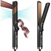 RUTAWZ 2 in 1 Curling Iron, 360 Airflow Styler Hair Straightener, Ionic Ceramic Wand - Black