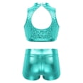 thumbnail image 2 of YiZYiF Girls Sequins Two Piece Ballet Dance Outfit Tank Crop Top with Shorts Dancewear Lake_Green 14, 2 of 7