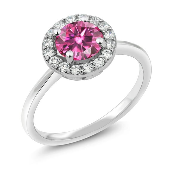 Gem Stone King 925 Sterling Silver Engagement Ring Pink Moissanite and Moissanite (1.44 Cttw) (Size 8)