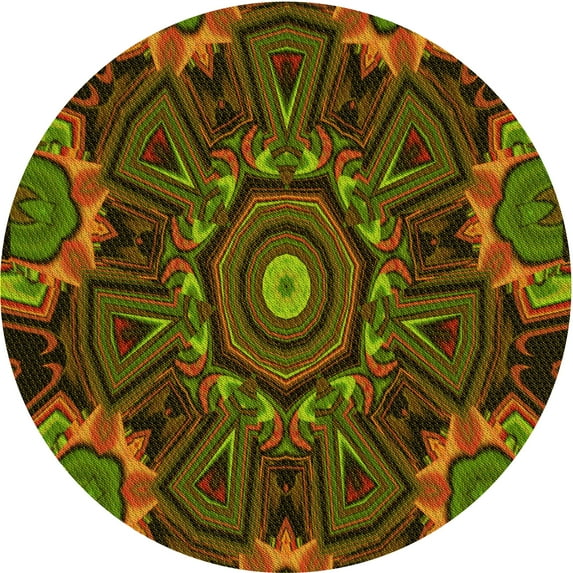 Ahgly Company Indoor Round Patterned Olive Green Area Rugs, 8' Round