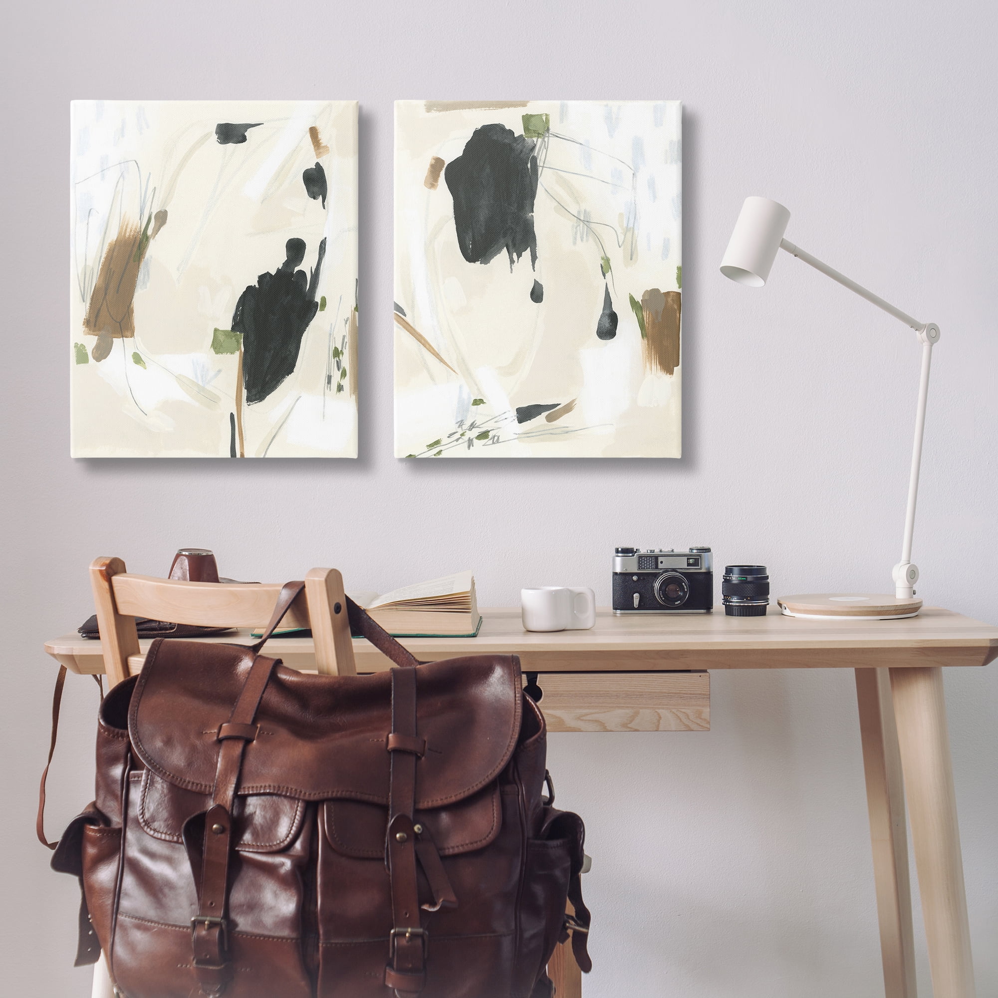 Stupell Industries Beige Olive Abstract Classic Abstract Painting Wrapped Canvas Art Print Wall Art, 24 x 30, Set of 2