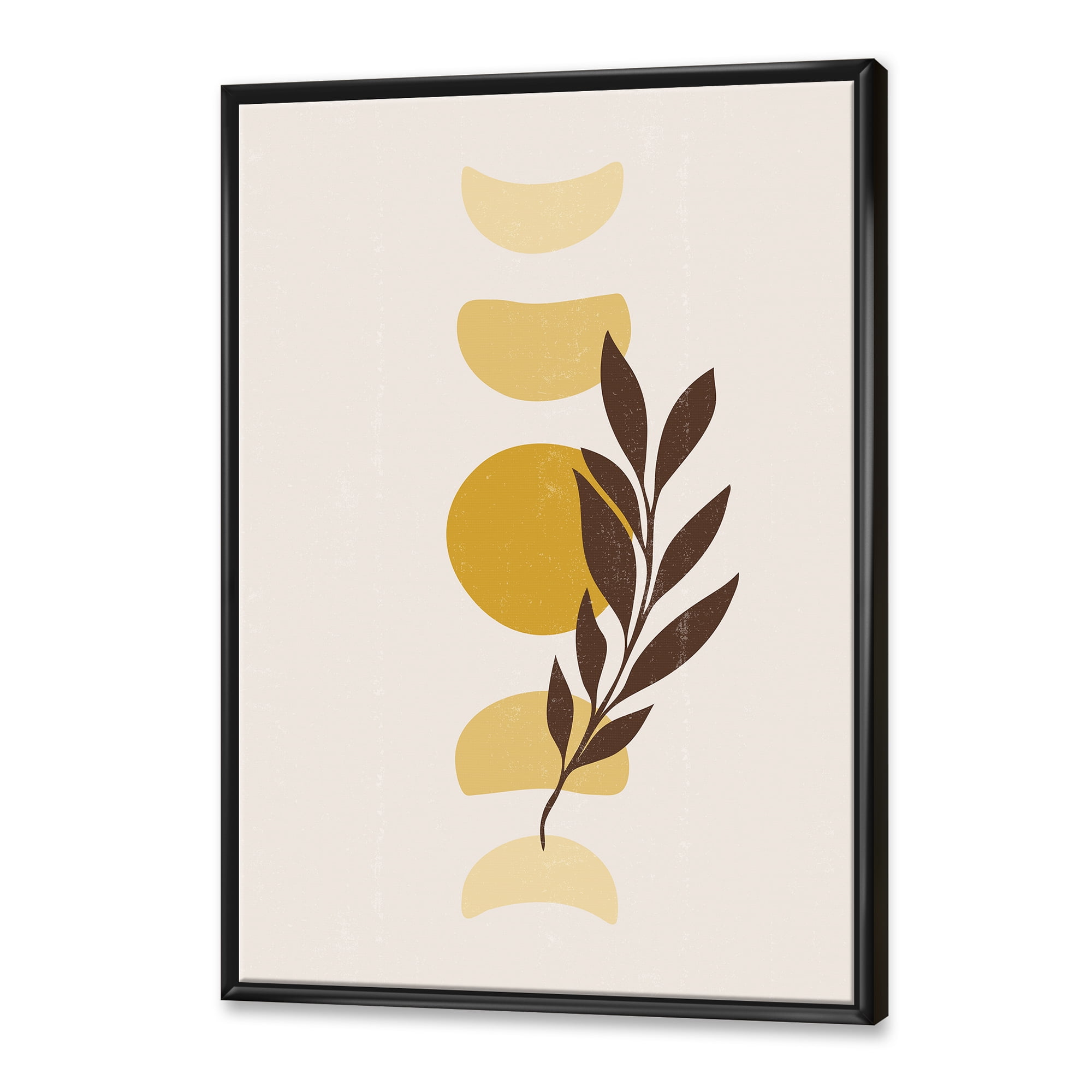 Abstract Geometrical Moon and Sun With Leaf VII 30 in x 40 in Framed Painting Canvas Art Print, by Designart