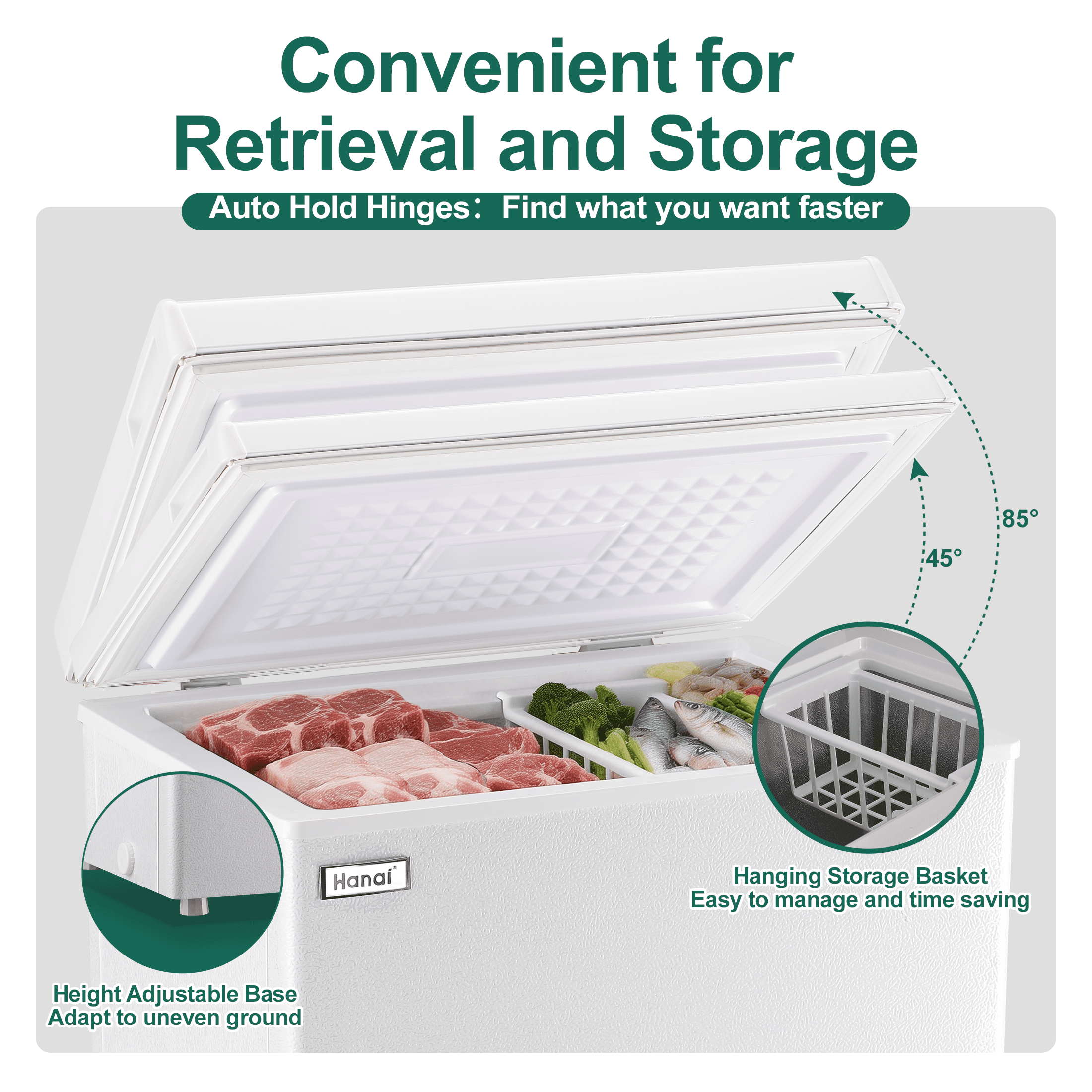 WANAI 5.0 Cubic Chest Freezer, Compact Deep Freezer,White