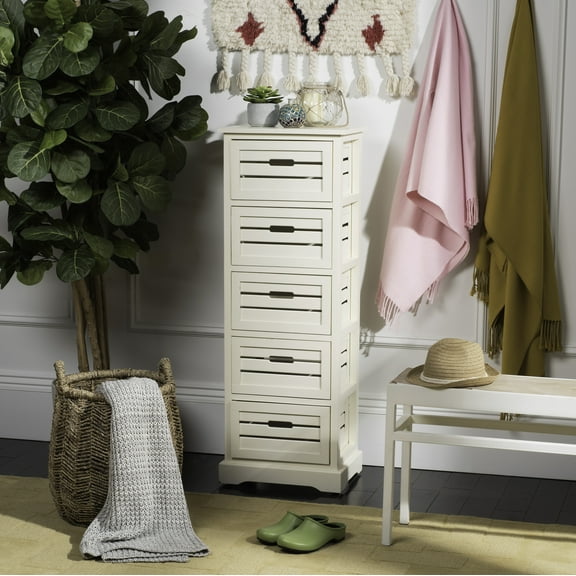 Safavieh Sarina Solid Rustic 5 Drawer Cabinet, Distressed Cream