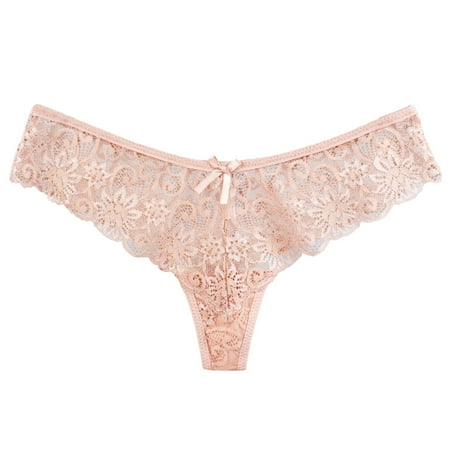 BYHONG Women Lace Sexy T Pants Low Waist Panties Thong Panties Womens Underwear Packs Beige S