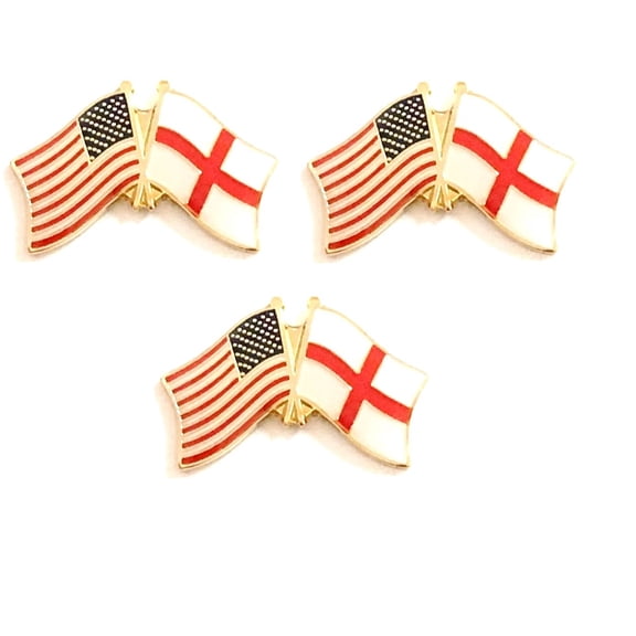 England St. George Cross & US Crossed Double Flag Lapel Pins, Pack of 3