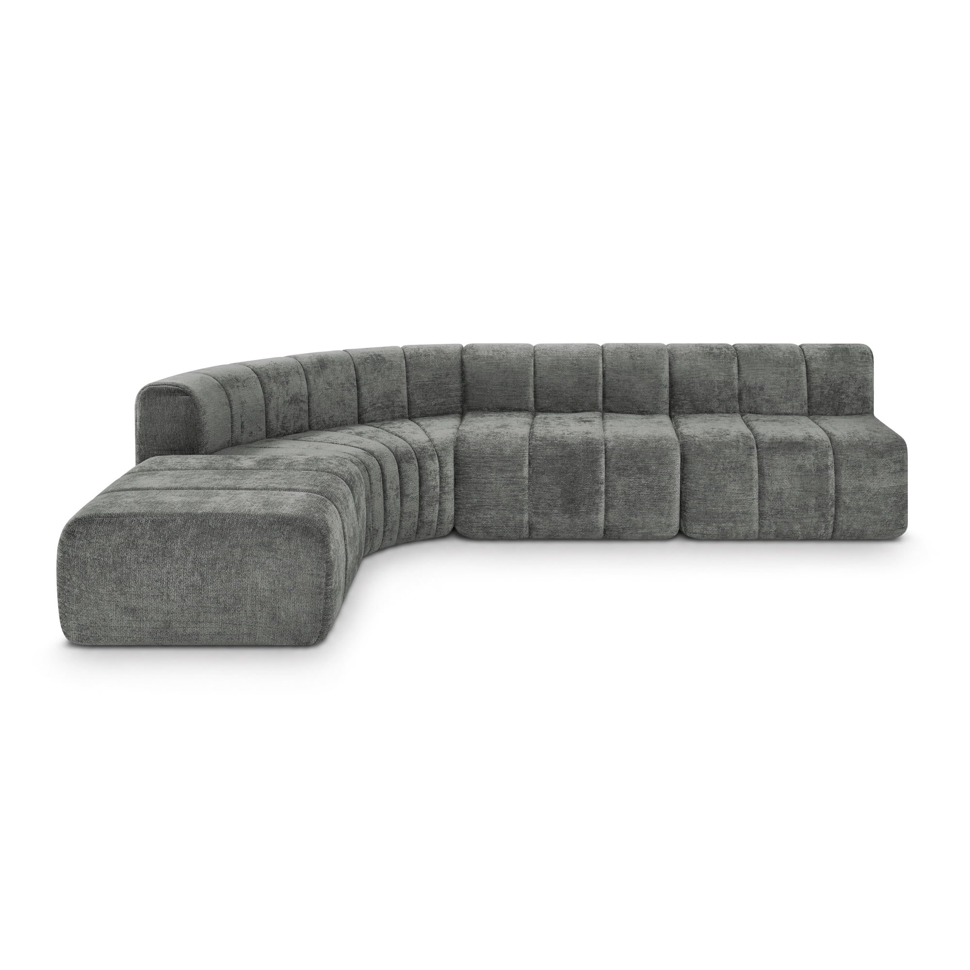 116"W Modern Semi-Curved Modular Sectional Sofa with Movable Ottoman,Vertical Stitched Chenille Cloud Sofa Couch for Living Room,No Assembly Required,Dark Gray