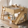 thumbnail image 3 of Harper & Bright Designs Queen Size Loft Bed with Wardrobe and Storage Shelves, Solid Wood Loft Bed Frame with Detachable Slide and Ladders, Natural, 3 of 12