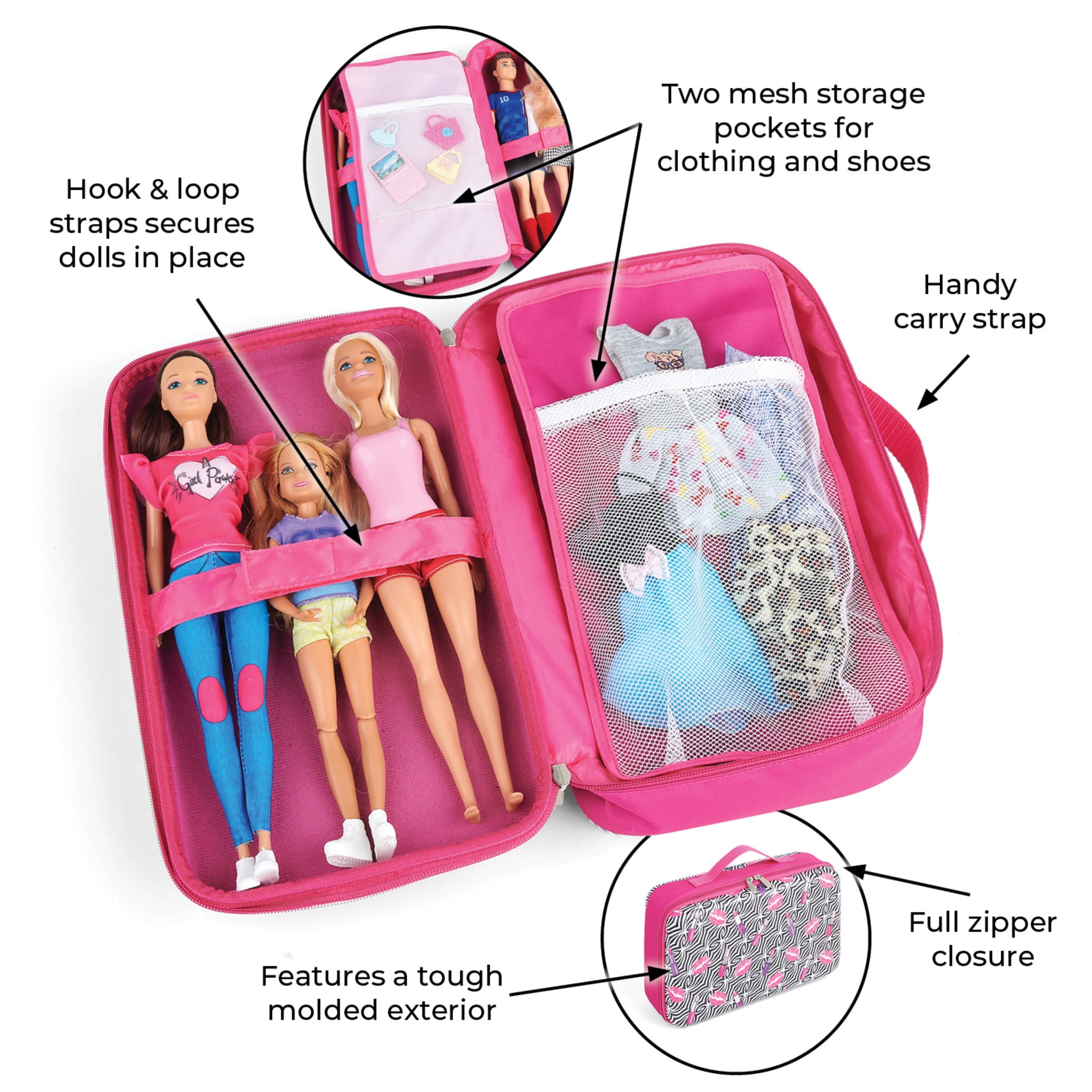 Badger Basket Doll Storage and Travel Case for 12-inch Fashion Dolls, Lipstick Pink