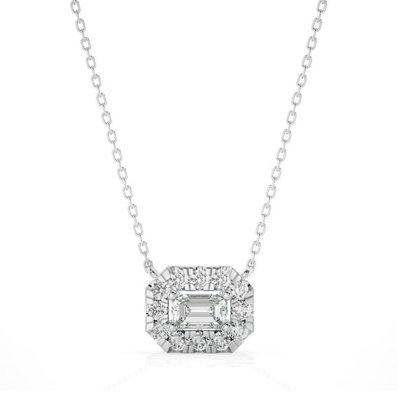 DIAMOND CLUB 1/2 Carat Lab Grown Round Cut Diamond Pendant Necklace 14K White Gold (VS Clarity, F-G Color) Halo Pendant Style Necklace