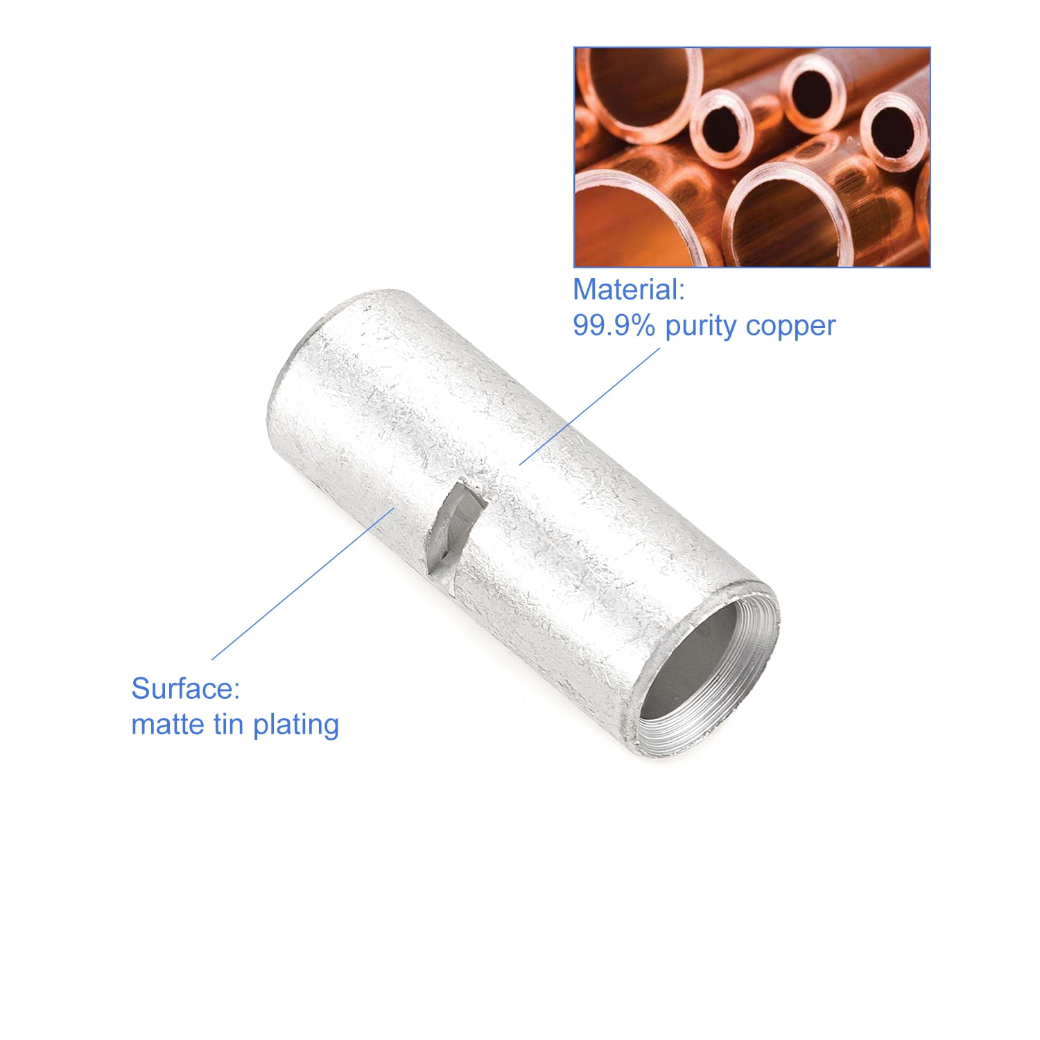 40 PCS BN8 BN14 BN22 AWG Gauge 8 6 4 Tinned Copper Butt Wire Terminal Crimp Connectors Thick Wall