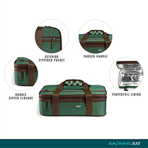 Rachael Ray Expandable Lasagna Lugger Insulated Casserole Carrier Fits 9 x13 Baking Dish Forest Green Plaid Walmart