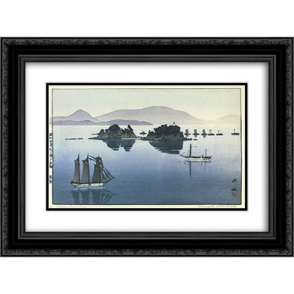 Hiroshi Yoshida 2x Matted 24x20 Black Ornate Framed Art Print 'Nabeshima'