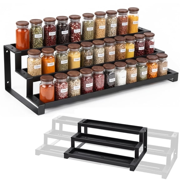 HBK 3-Tier Expandable Spice Rack Organizer for Cabinet, Adjustable Metal Seasoning Shelf for Countertop Pantry Kitchen Storage, 16.1-29.5 Inch