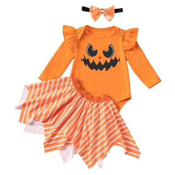 Quealent Newborn Baby Girl Halloween Clothes Fall Long Sleeve Romper Shirt Bow Layered Shorts Skirt Thanksgiving Outfit (Red, 6-9 Months)
