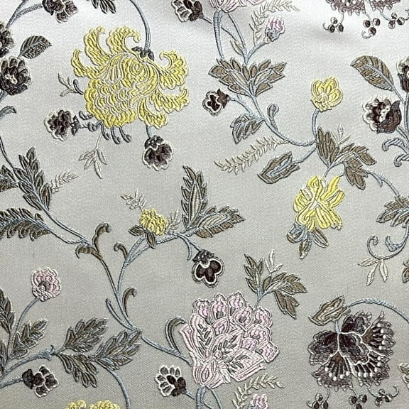 Decora Furnishings Luxurious Woven Jacquard Floral Design Heavy Furnishing Fabric for Upholstery, Window Treatments and Craft - Width 54 inches - Fabric by Yard (Yellow)