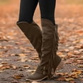 thumbnail image 2 of Pandaie Women's Over Knee High Boots Retro Fringe Riding Long Boots Chunky Heel Tassel Casual Winter Shoes Coffee 7, 2 of 6