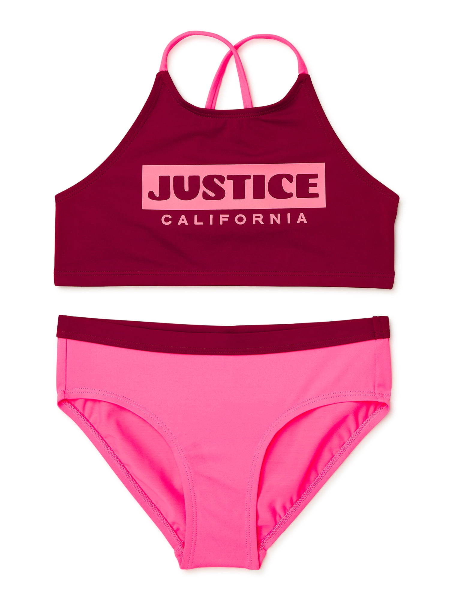 Justice Justice Girls Two Piece Bikini Cross Strap Swimsuit, Sizes 6