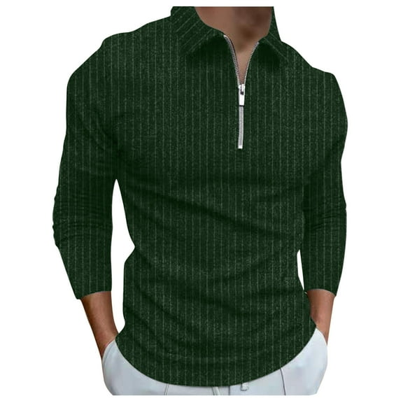Vedolay Men's Polo Shirts Autumn Casual Slim Fit Long Sleeve Print Cotton Tops Green,XL