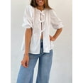 thumbnail image 5 of Michellecmm Women's Spring Summer Casual Shirts 3/4 Sleeve O Neck Solid Color/Striped Blouse, 5 of 9