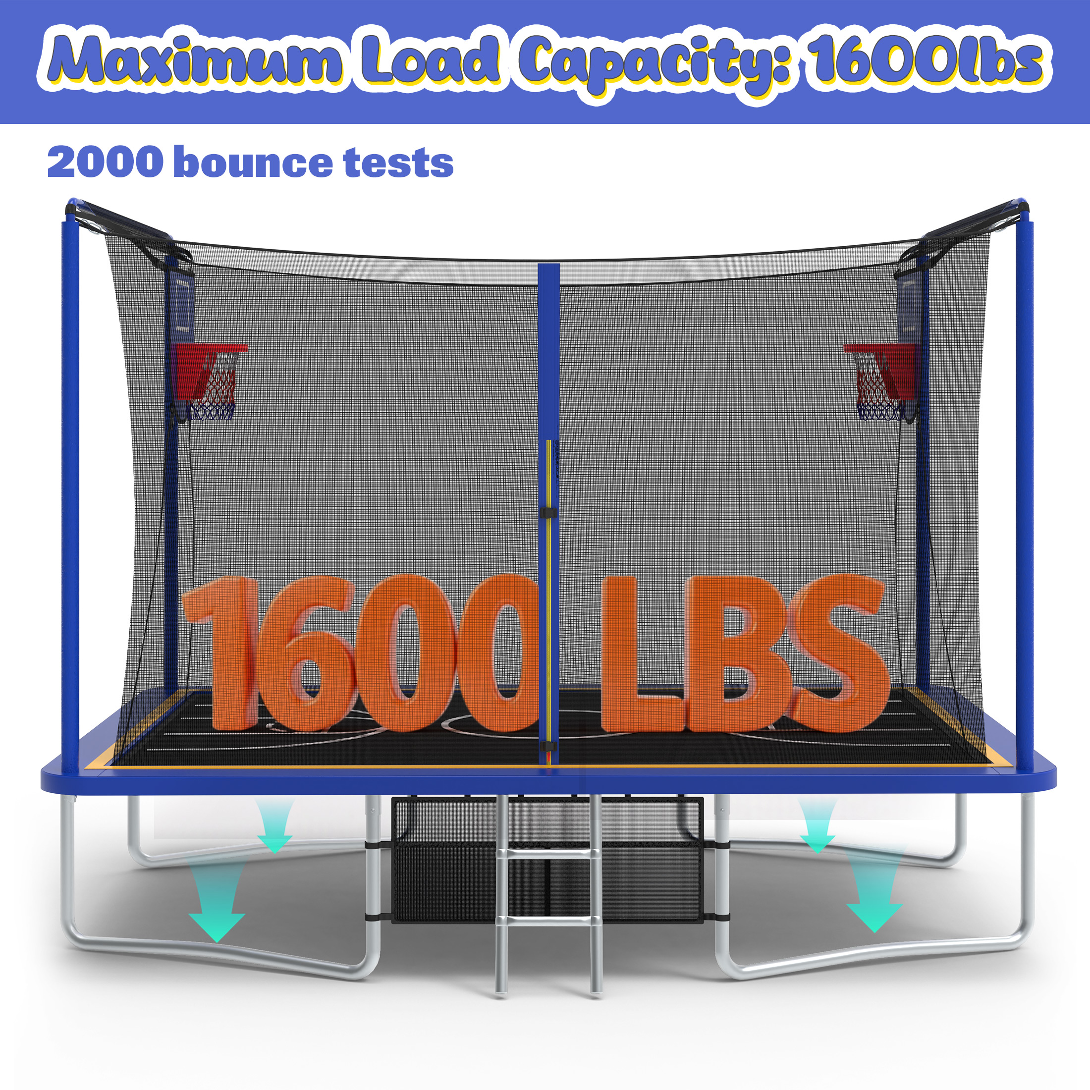 8 ×12FT Large Trampoline for Kids and Adults, SHINPT Outdoor trampoline with 2 Basketball Hoops, Big Trampoline with 360° Safety Net, Kids Trampoline Outdoor with Football Net with 1600LBS Capacity