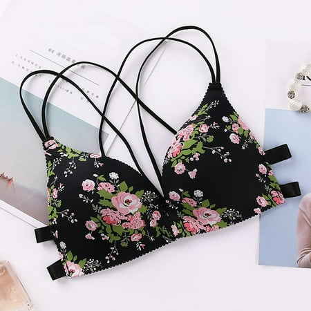 

Hardlegix Women Flower Printed Cozy Bras Front Buckle Wireless Bralette Lingerie Comfort Push Up Floral Bras