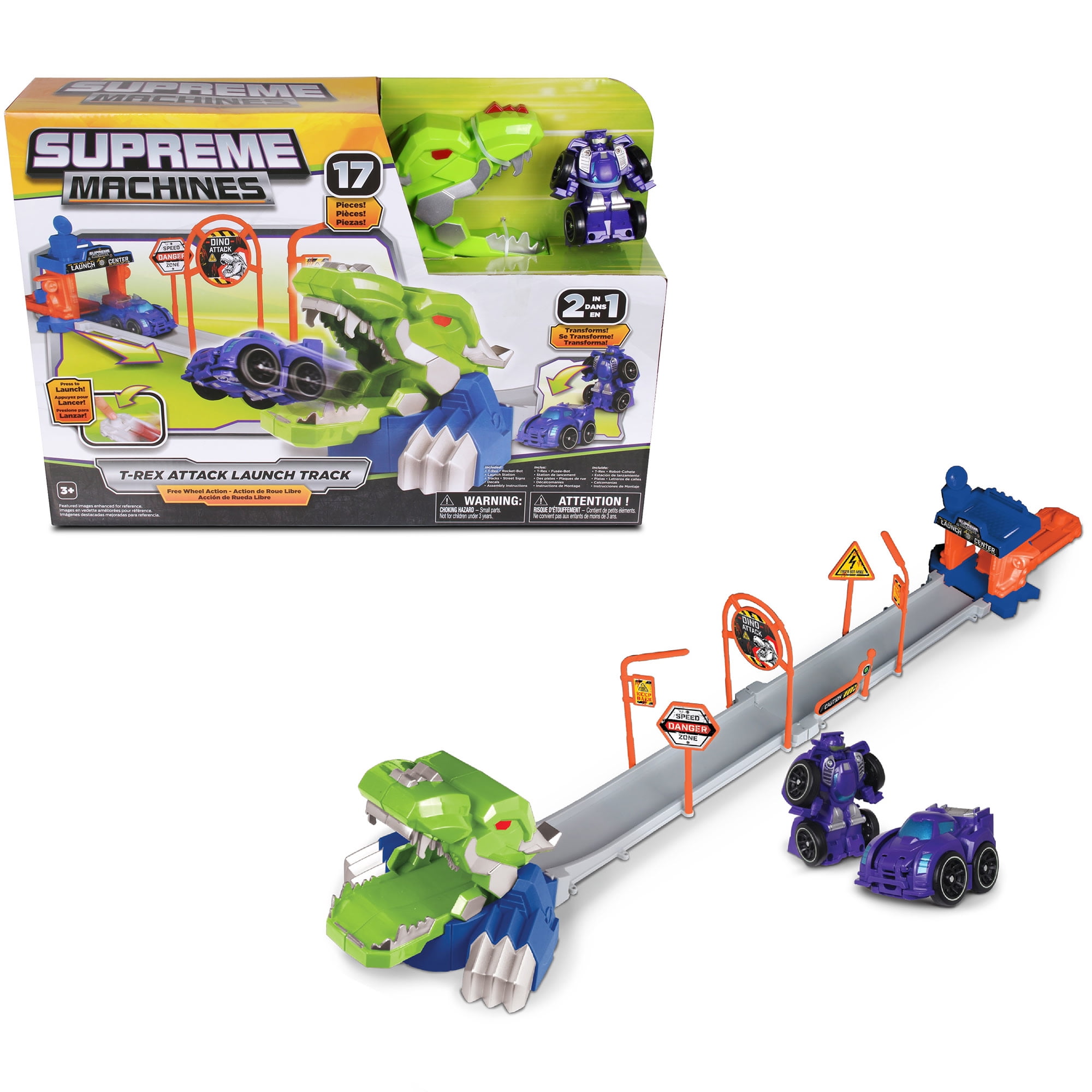 NKOK Supreme Machines: Attack Launch Track - T.Rex - Rocket Bot #42021, 17 Piece Set, Purple Transforming 2-In-1 Car & Robot, Easy Assembly, For Ages 3+