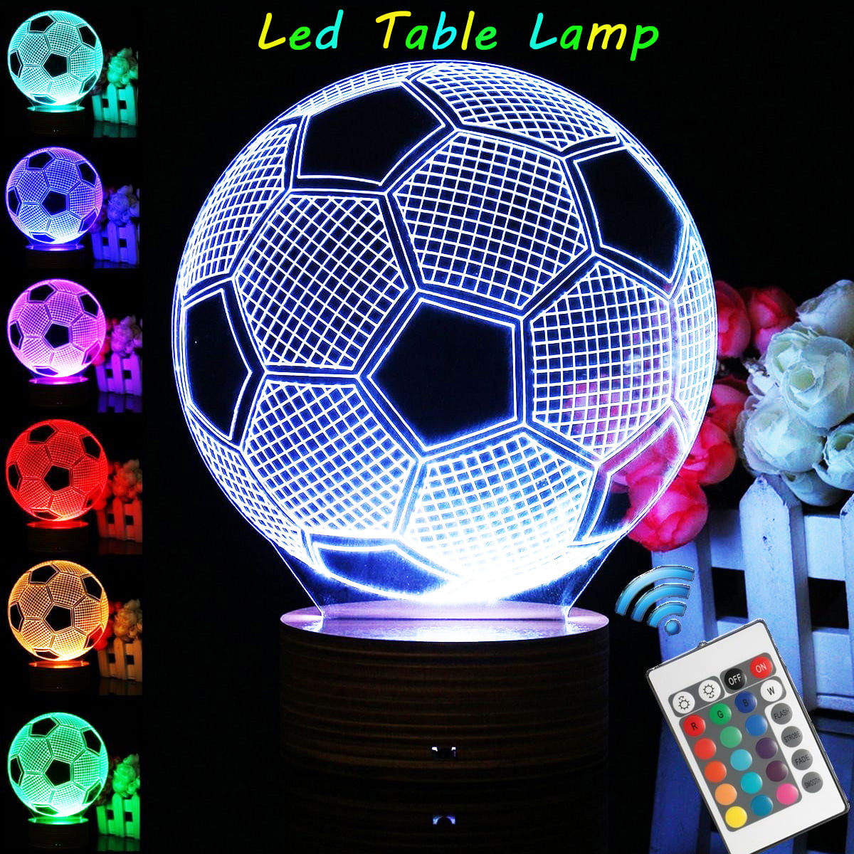 Pretty Cool Toys Gifts Birthday,Holiday,Valentines Day 3D Illusion Lamp 7 Colour Changing Acrylic LED Night Light with,Art Sculpture Lights Room Home Decoration+Remote Control,USB Charger Football 